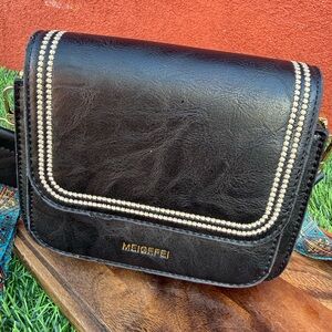 Black Crossbody Bag with Gold Trim